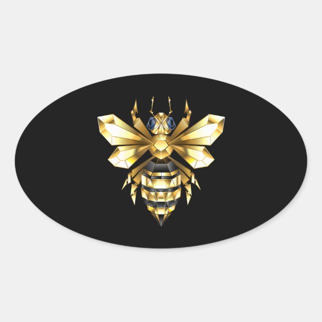 Sticker Ovale Logo Faux Gold Foil Bee Polygonal sur Noir (Devant)