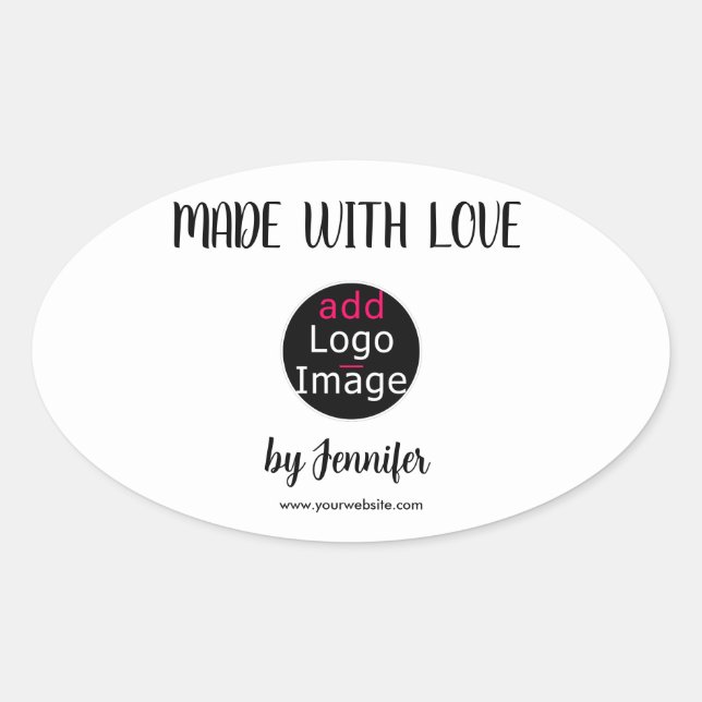 Sticker Ovale Logo Personnalisé Fabriqué Avec Amour Chic Profess (Devant)