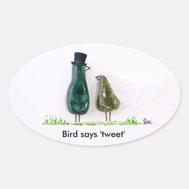 Sticker Ovale L'oiseau dit 'tweet' (Devant)