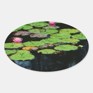 Sticker Ovale lotus rose noir