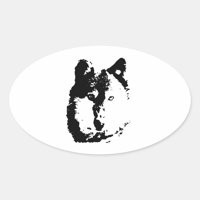 Sticker Ovale Loup d'art pop (Devant)
