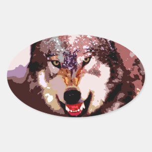 Sticker Ovale Loup en neige