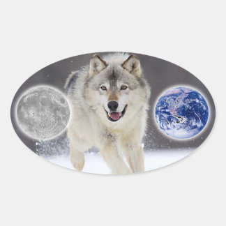 Sticker Ovale loup gris