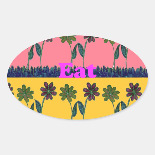 Sticker Ovale Love Eat Play Art Print (Devant)