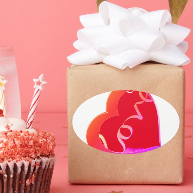 Sticker Ovale Love Red Heart (Fête)