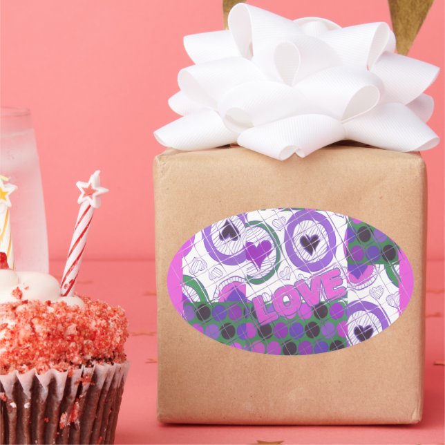 Sticker Ovale Lovely Love Heart Motif Art Imprimer (Fête)