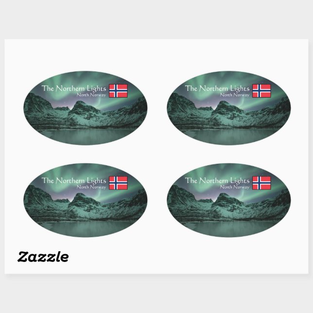Sticker Ovale Lumières du nord vertes (Feuille)