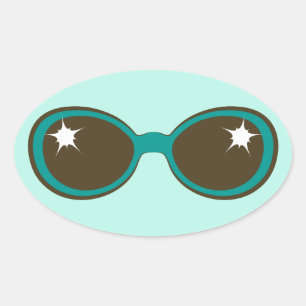 Sticker Ovale Lunettes de soleil rétro Turquoise