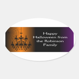 Sticker Ovale Lustre orange/noir de Halloween