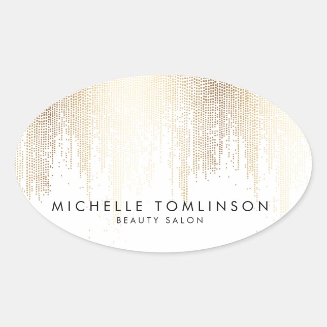 Sticker Ovale Luxe Faux Gold Confetti Motif de pluie (Devant)