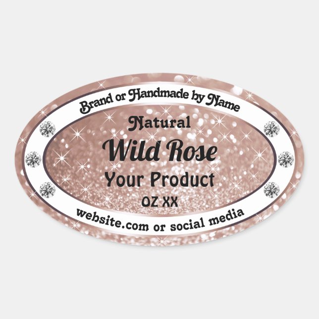 Sticker Ovale Luxueux Rose Parties scintillant or  Bijoux produi (Devant)