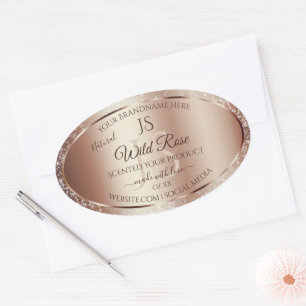 Sticker Ovale Luxueux Rosegold Parties scintillant Monogram Étiq