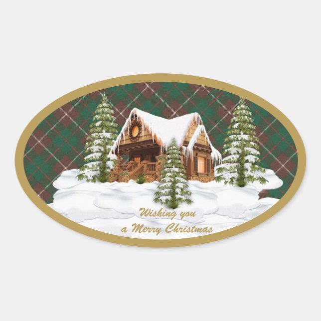 Sticker Ovale MacKinnon Chasse Ancien Tartan écossais (Devant)