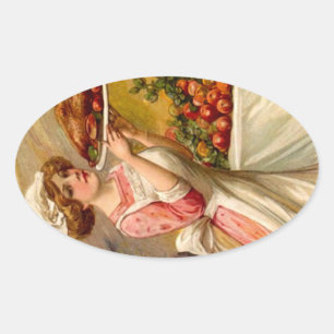 Sticker Ovale Madame vintage de dîner de thanksgiving
