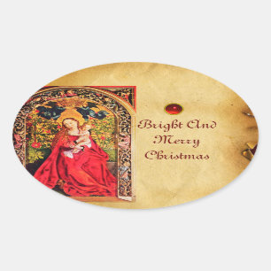 STICKER OVALE MADONNA DU PARCHEMENT ROSE BOWER