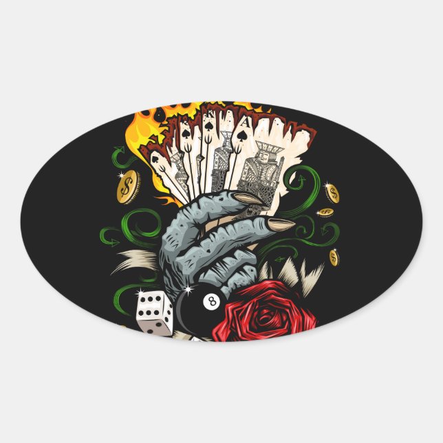 Sticker Ovale Main Des Cartes (Devant)