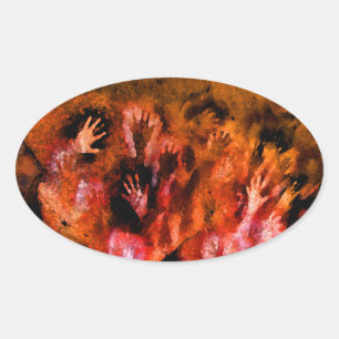 Sticker Ovale Mains de feu