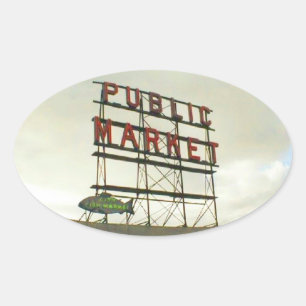 Sticker Ovale Marché public à Seattle, WA