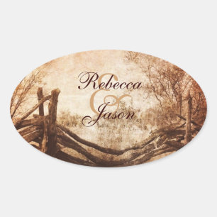 Sticker Ovale mariage agricole rustique de l'ouest