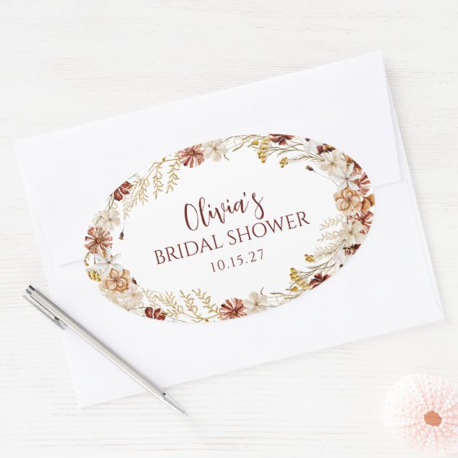 Sticker Ovale Mariage Bohème Rustique Floral Bordeaux Personnali (Enveloppe)