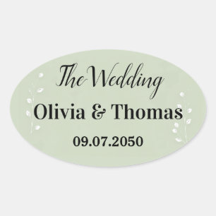 Sticker Ovale Mariage Botanique Vert Sauge