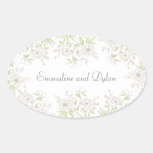 Sticker Ovale Mariage Classique Rose Blanche