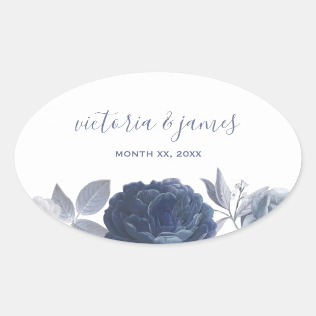 Sticker Ovale Mariage d'été Bleu brillant Floral (Devant)