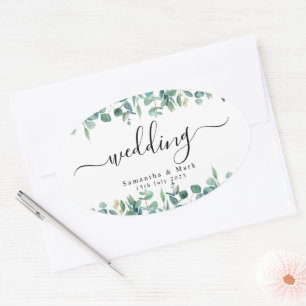 Sticker Ovale Mariage d'Eucalyptus moderne simple