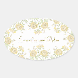 Sticker Ovale Mariage Rose Jaune