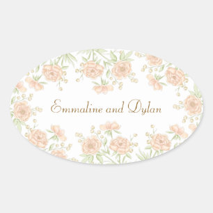 Sticker Ovale Mariage Rose Pêche