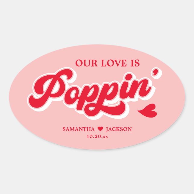 Sticker Ovale Mariage Rouge et Pink Popcorn Retro Faveur (Devant)