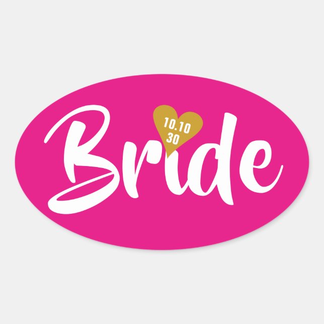 Sticker Ovale Mariée Gold Date Coeur Personnalisé (Devant)