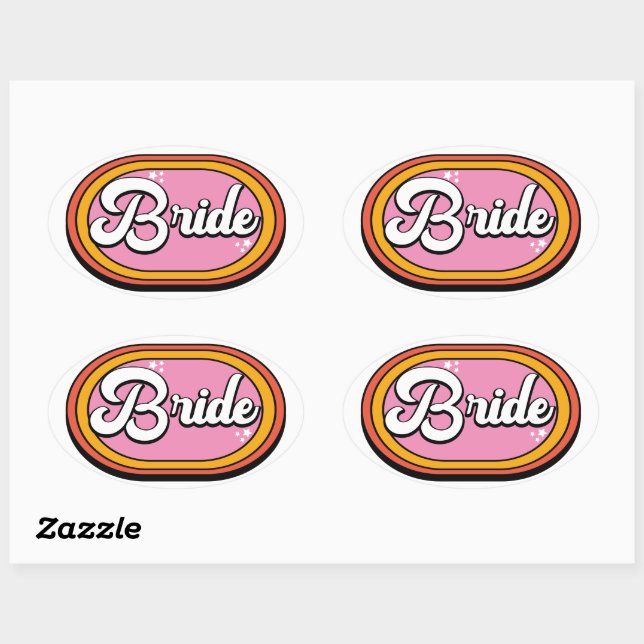 Sticker Ovale Mariée rétro - Typographie les années 70 mariée ré (Feuille)