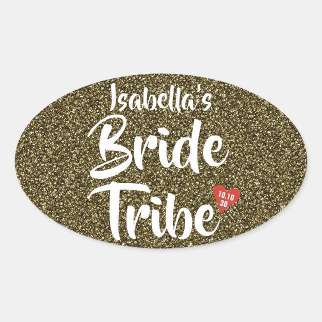 Sticker Ovale Mariée Tribe Rouge Date Coeur Parties scintillant  (Devant)