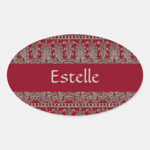 Sticker Ovale Maroon motif décoratif gris victorien