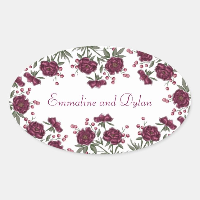 Sticker Ovale Maroon Rose Wedding (Devant)