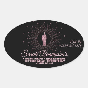 Sticker Ovale Massage Thérapie Pink Noir Script Healing mains