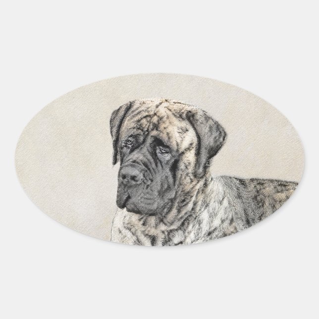 Sticker Ovale Mastiff anglais (Brindle) Peinture - Chien Art (Devant)