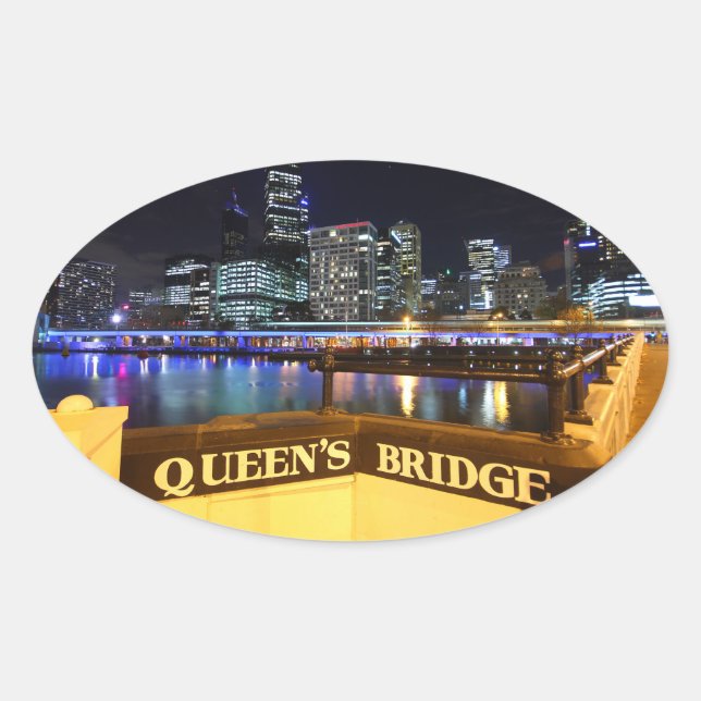Sticker Ovale Melbourne Australie Lumières CBD au-dessus du pont (Devant)