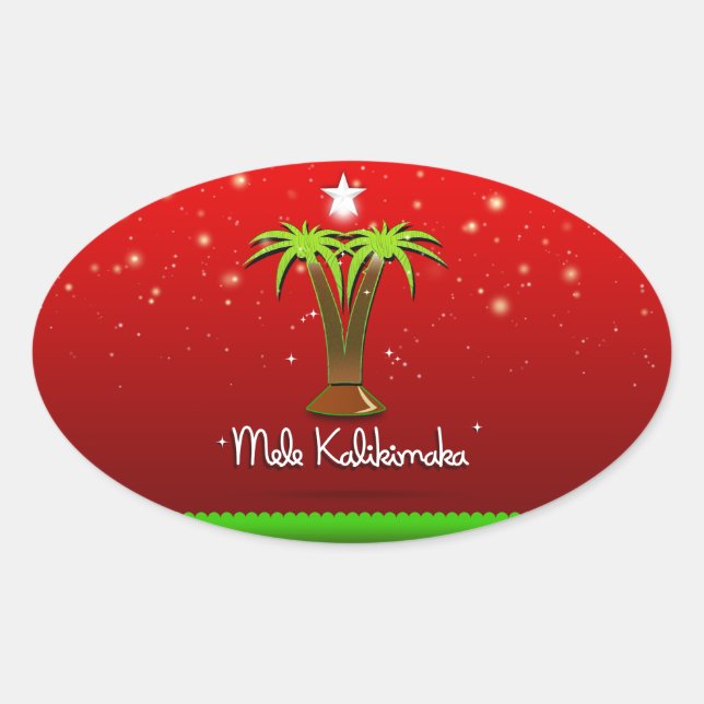 Sticker Ovale Mele Kalikimaka Palm Tree pour Noël (Devant)
