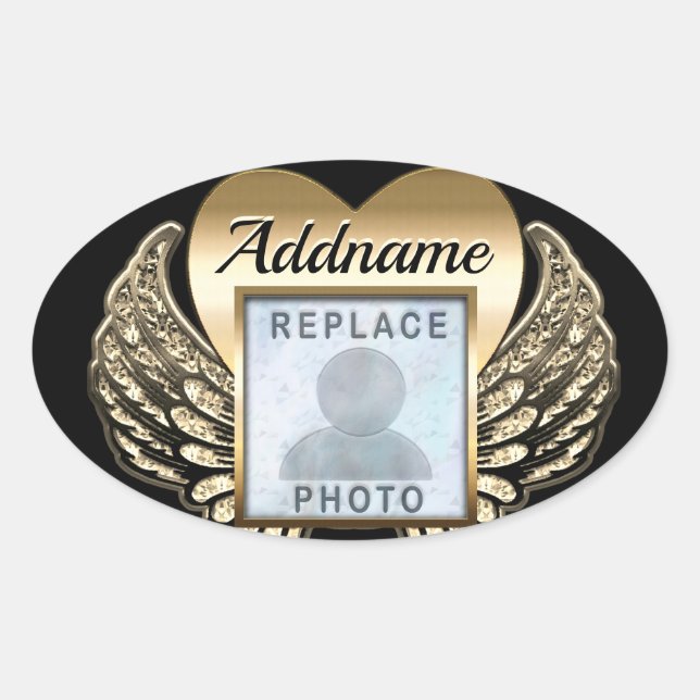 Sticker Ovale Mémorial photo Gold Heart (Devant)