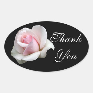 Sticker Ovale Merci floral rose Fleur rose Mariage noir