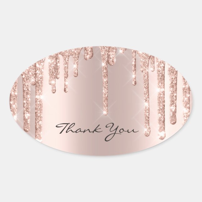 Sticker Ovale Merci Sweet 16e rose rose or étincelle Glam (Devant)