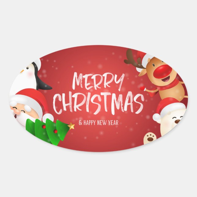 Sticker Ovale Merry Christmas & Happy New Year (Devant)