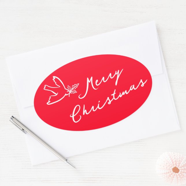 Sticker Ovale MERRY CHRISTMAS Holiday Simple Dove PERSONNALISÉ (Enveloppe)