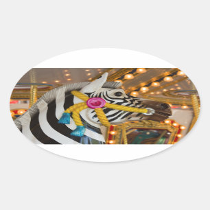 Sticker Ovale Merry-Go-Round Carousel Ride Zebra Horse