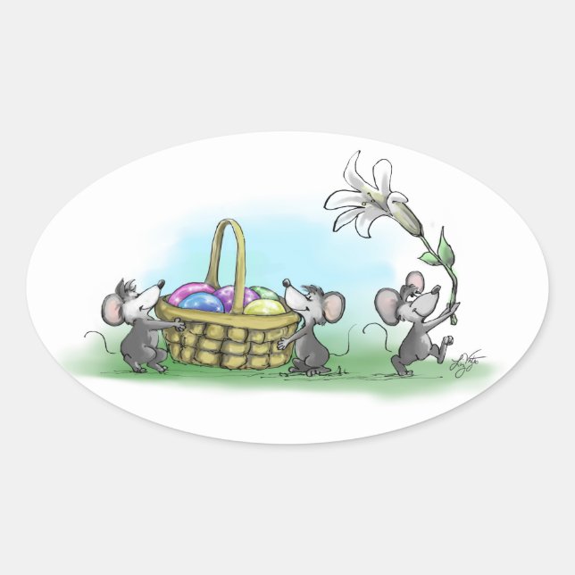 Sticker Ovale Mic, Mac et Moe's Happy Easter (Devant)
