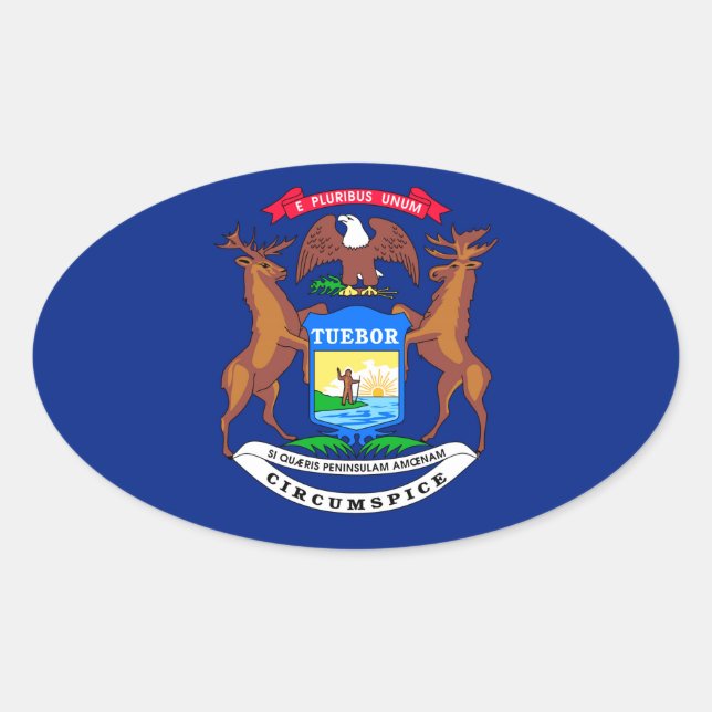 Sticker Ovale Michigan State Flag Design (Devant)