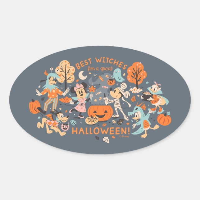 Sticker Ovale Mickey & Friends Halloween Meilleures sorcières (Devant)