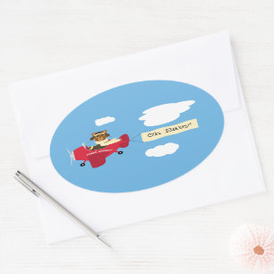 Sticker Ovale Mignonne Vintage Teddy Bear Pilote Genre Neutre